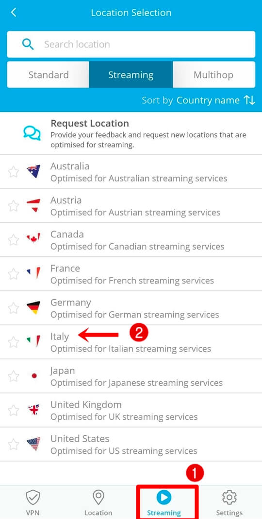 mobile streaming server selection