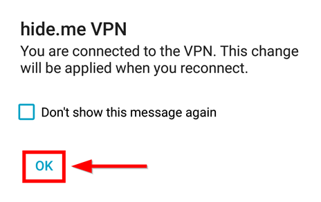 hide.me android connection warning message.