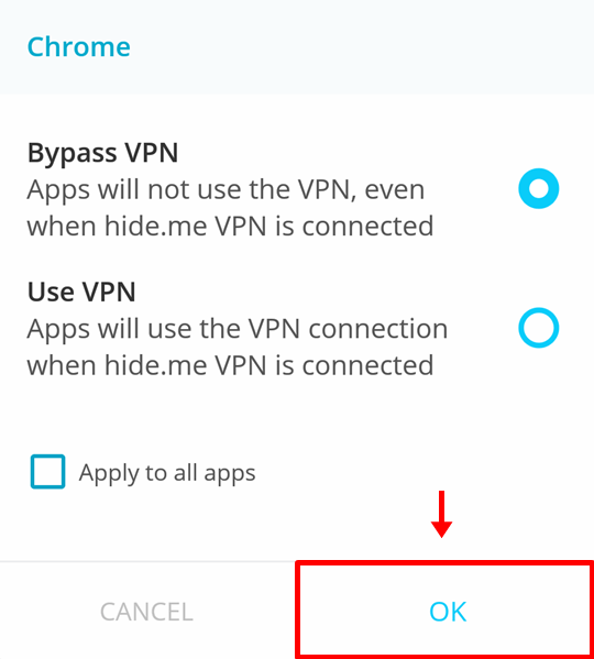 hide me android split tunneling options