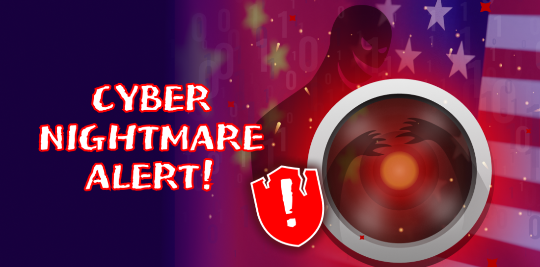 China hacks U.S. wiretapped systems in bold cyber attack Image of United States and China flags with surveillance camera. Left is title: Cyber nightmare alert!