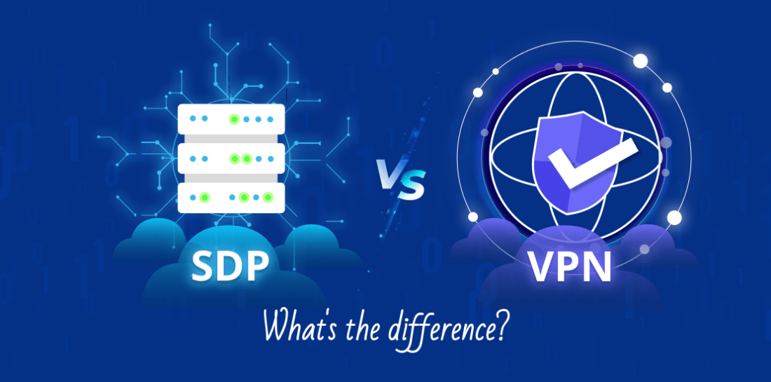 SDP Vs. VPN – What’s the difference Image of a server and VPN shield with title: SDP vs. VPN. What is the difference.