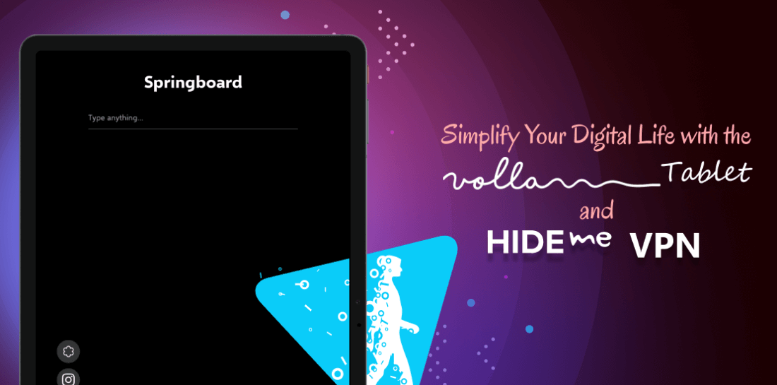 Simplify Your Digital Life with the Volla Tablet and hide.me VPN Image of Volla tablet and hide.me VPN logo simbolizing their cooperation. There is also sentence: Simplify your digital life with the Volla tablet and hide.me VPN