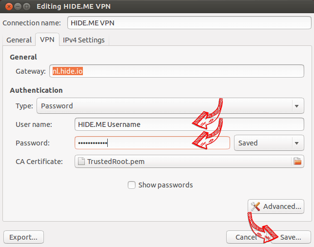 Enter your login credentials and click on &quot;Save...&quot;.