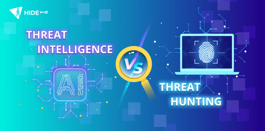 Threat Intelligence vs. Threat Hunting Image of letters AI and computer screen with writing Threat intelligence vs threat hunting