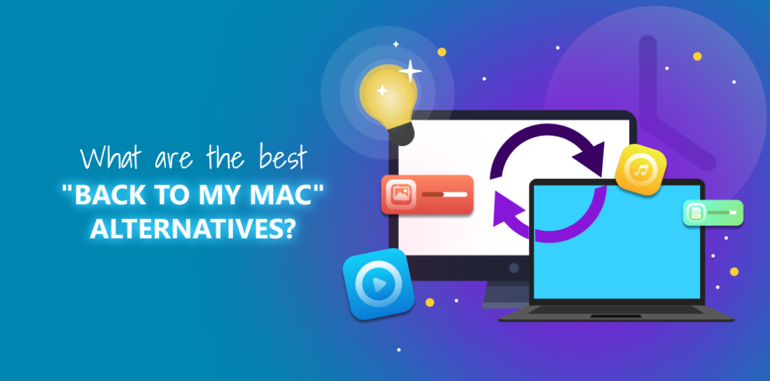 Best Back to my Mac alternatives for seamless remote access Image of Mac laptop with icons of different alternatives. Left is title: What are the best Back to my Mac alternatives?